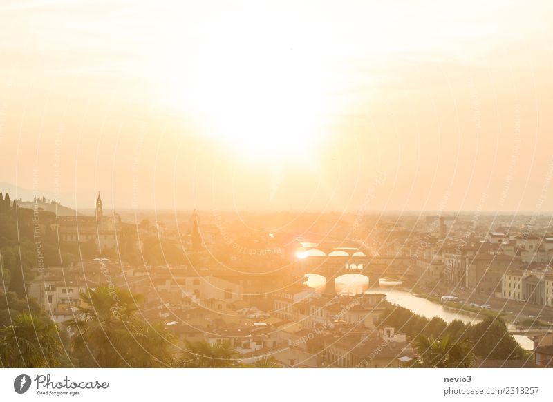 Ponte Vecchio in Florence Environment Sky Sun Sunrise Sunset Sunlight Summer Vacation & Travel Illuminate Yellow Gold Emotions Moody Joy Energy