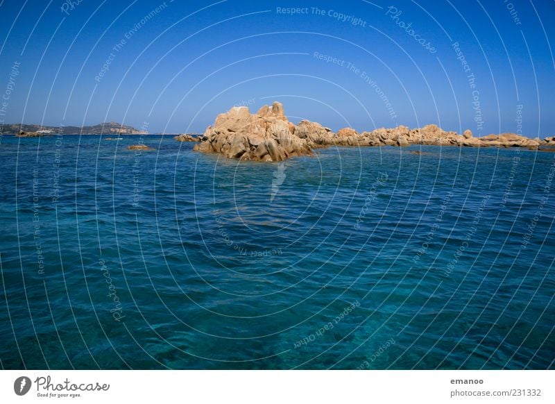 emerald deep blue Far-off places Freedom Summer Island Waves Nature Landscape Cloudless sky Horizon Rock Coast Bay Ocean Hot Beautiful Blue Costa Smeralda