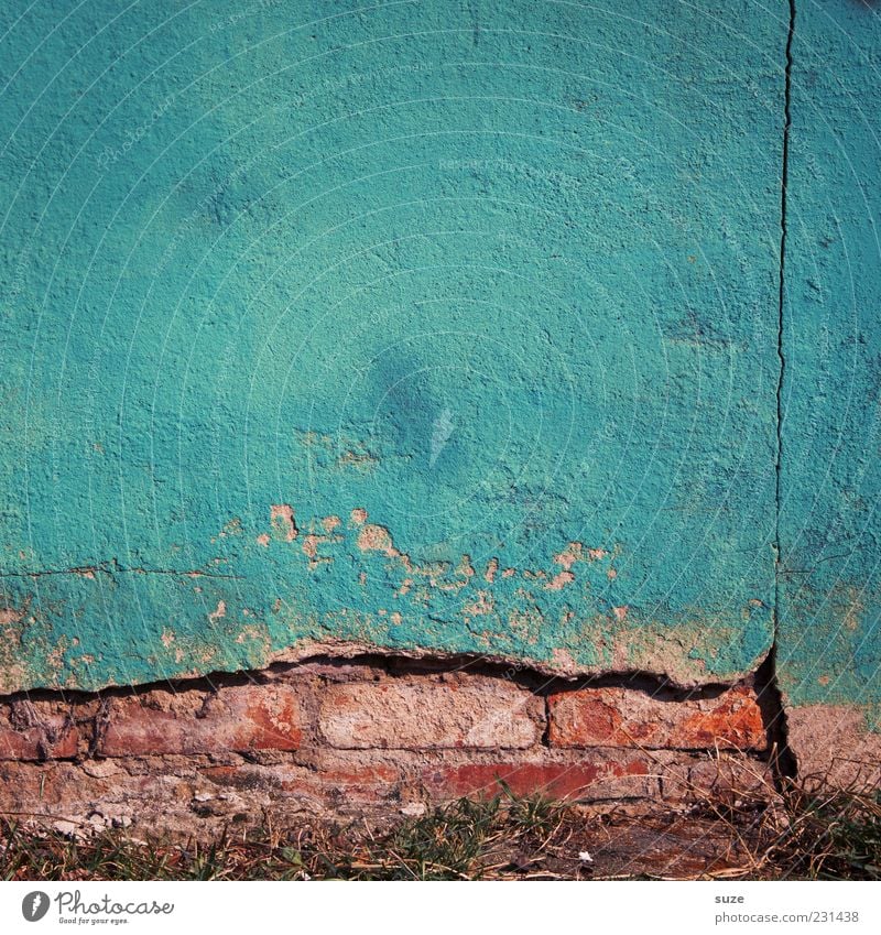 The blue of the sky House (Residential Structure) Wall (barrier) Wall (building) Facade Concrete Authentic Dirty Blue Stagnating Decline Past Transience