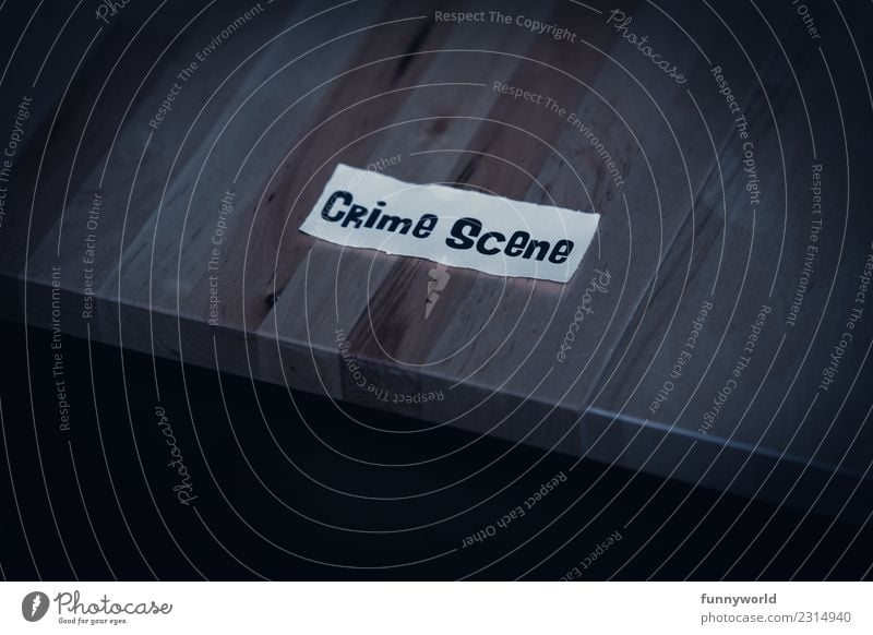 Paper with inscription Crime Scene Characters Threat Creepy Funny Fear Horror Fear of death Dangerous Perturbed Stress Crime scene Crime thriller Table