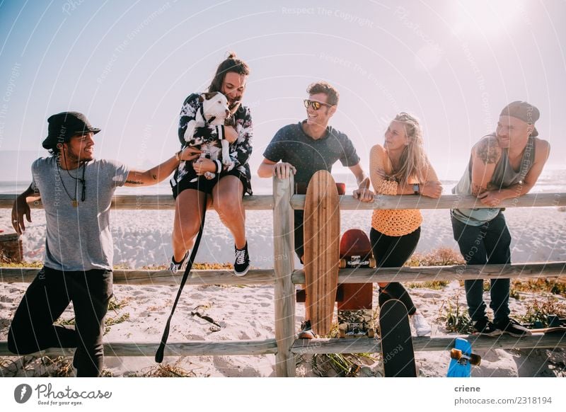 Group of young adult friends having fun at the beach together Joy Happy Life Leisure and hobbies Summer Beach Human being Woman Adults Man Friendship Culture