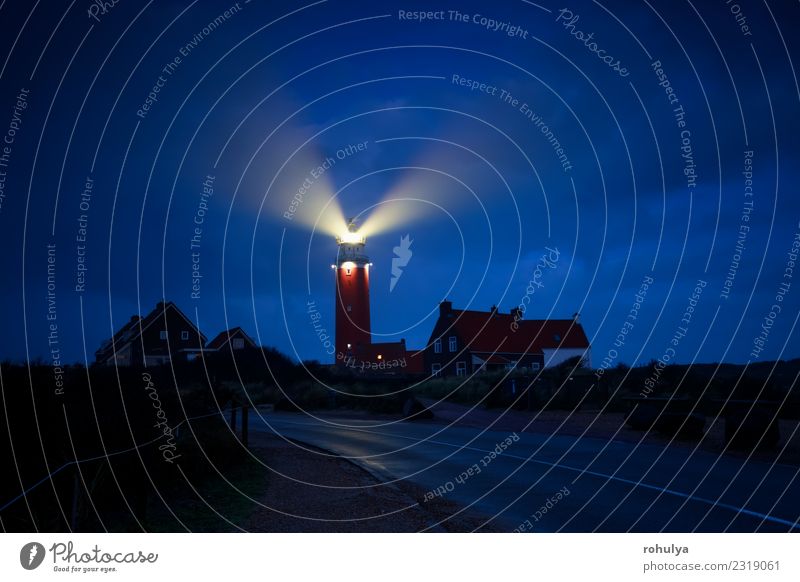 red lighthouse lightbeams in night, Holland Vacation & Travel Tourism Nature Landscape Sky Coast North Sea Village Town Lighthouse Architecture Street Dark Red