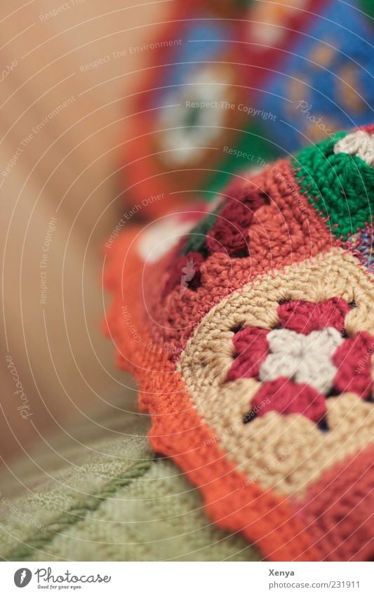 Grandma's Darling Handcrafts Armchair Wool Blanket Brown Green Safety (feeling of) Nostalgia Seventies Subdued colour Interior shot Detail Deserted Day Blur