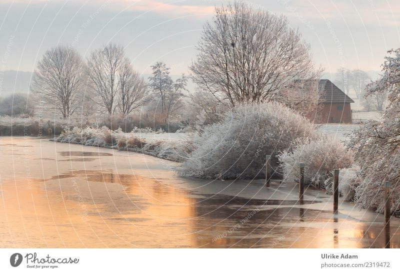 Winter devil moor at sunrise Harmonious Well-being Contentment Relaxation Calm Decoration Wallpaper Nature Landscape Beautiful weather Ice Frost Snow River bank