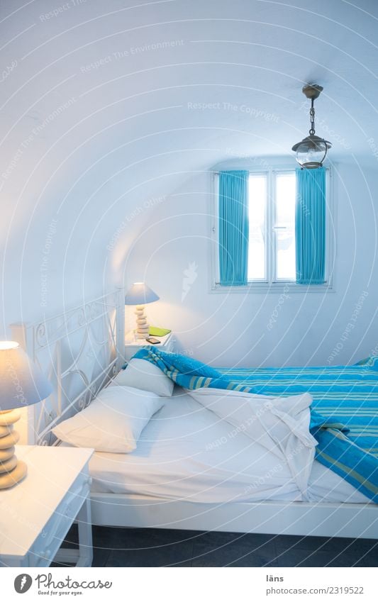 Bedroom Vacation & Travel Tourism Living or residing Flat (apartment) House (Residential Structure) Relaxation Simple Turquoise White Expectation Colour photo