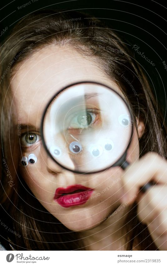 portrait of woman with magnifying glass and many eyes Lifestyle Beautiful Freedom Human being Feminine Young woman Youth (Young adults) Eyes Magnifying glass