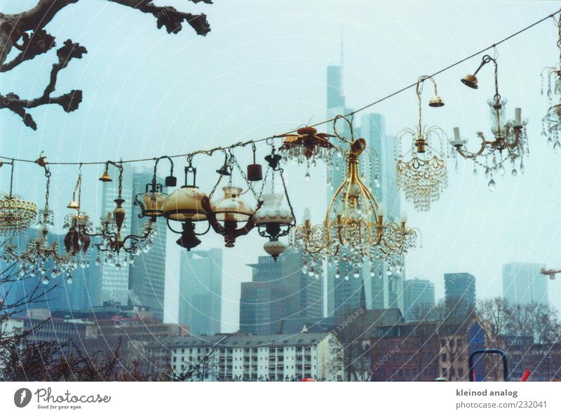 Vintage Towers Bad weather Fog Frankfurt Germany Europe Town Downtown Skyline House (Residential Structure) High-rise Bank building Architecture Decoration