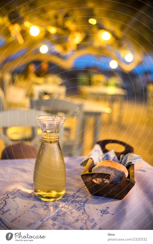 Tavern at the beach Bread Wine Vacation & Travel Tourism Summer Beach Beach bar Simple Ease Naxos Taverna Greece Colour photo Exterior shot Evening