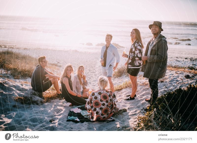 Group of friends hanging out at beach in summer Beverage Drinking Alcoholic drinks Beer Joy Happy Leisure and hobbies Vacation & Travel Freedom Summer Beach