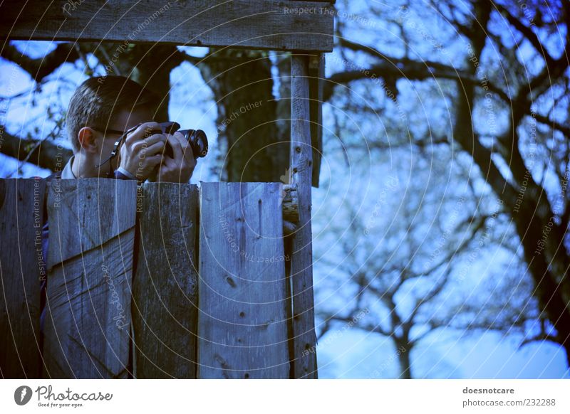 Blue Hour Hunt. Human being Masculine Man Adults 1 Photographer Take a photo Hunting Blind Colour photo Exterior shot Day Camera