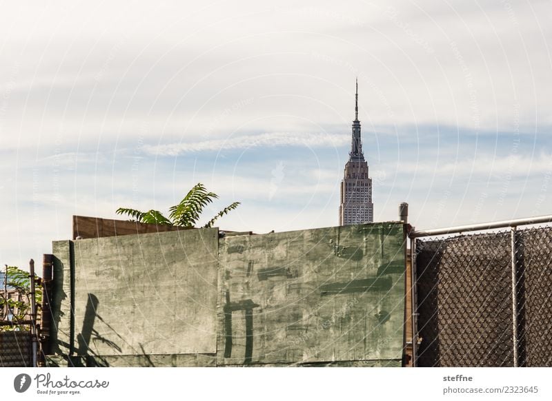 Empire State Building behind a wall Skyline Town New York City Manhattan Williamsburg Brooklyn Empire State building Silhouette Fence Wall (building)