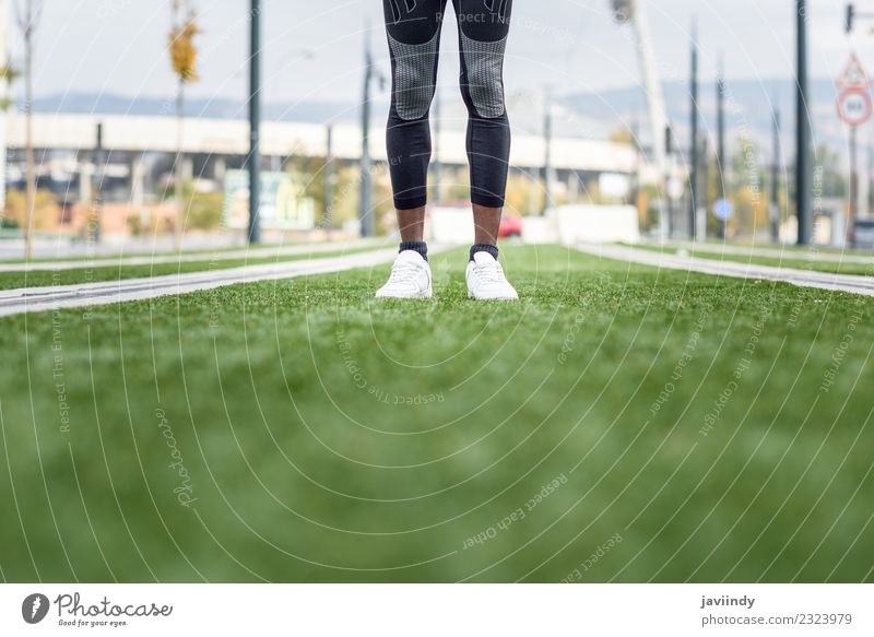 Feet of black man ready to running in urban background. Lifestyle Sports Jogging Human being Young man Youth (Young adults) Man Adults Legs 1 18 - 30 years