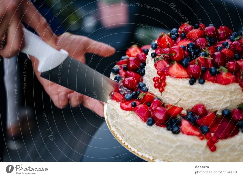 berry cake II Food Fruit Cake Dessert Candy Cherry Blueberry Strawberry Berries Banquet Plate Knives Lifestyle Elegant Style Design Joy Harmonious