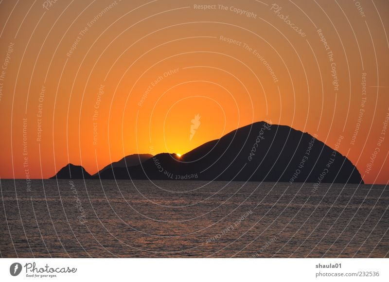 Eolian Sunset Landscape Elements Water Cloudless sky Horizon Sunrise Coast Ocean Island Deserted Infinity Yellow Red Warm-heartedness Beautiful Wanderlust