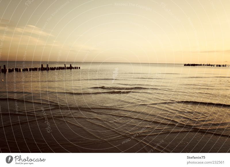 Distance Nature Elements Water Sky Sunrise Sunset Summer Waves Coast Beach Ocean Usedom Deserted Breathe Think To enjoy Far-off places Beautiful Multicoloured