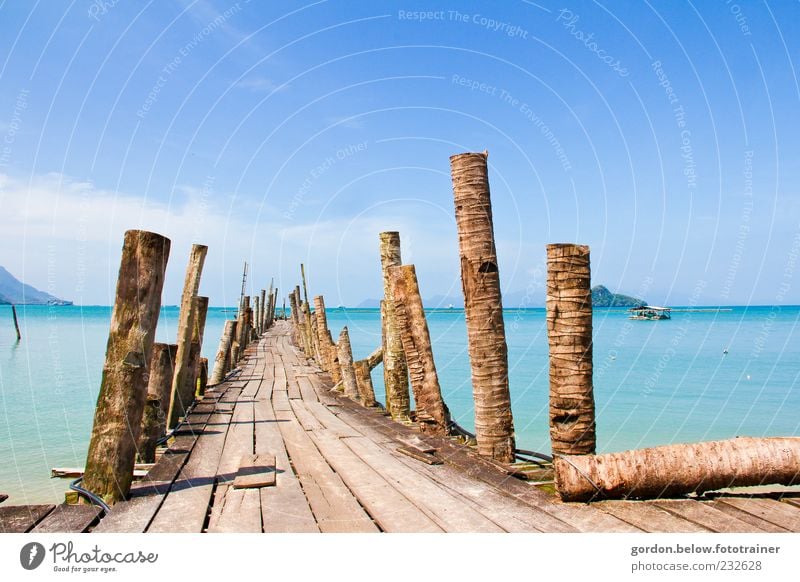 Fishermen's landing stage Landscape Water Sky Clouds Summer Beautiful weather Exotic Coast Beach Ocean Island Bridge Manmade structures Fishing boat Harbour