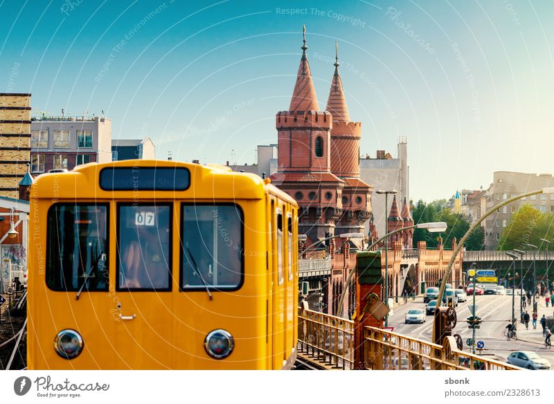 Berlin S-Bahn Vacation & Travel Town Skyline Bridge Tower Oberbaumbrücke Rail transport Commuter trains Underground Tram Germany City architecture Kreuzberg