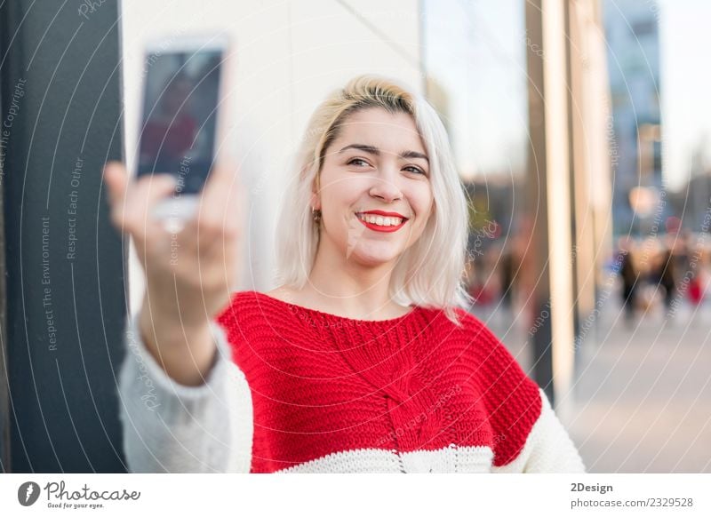 Self portrait of beautiful young blonde woman posing Lifestyle Joy Happy Beautiful Face Vacation & Travel Summer Telephone Cellphone PDA Camera Technology