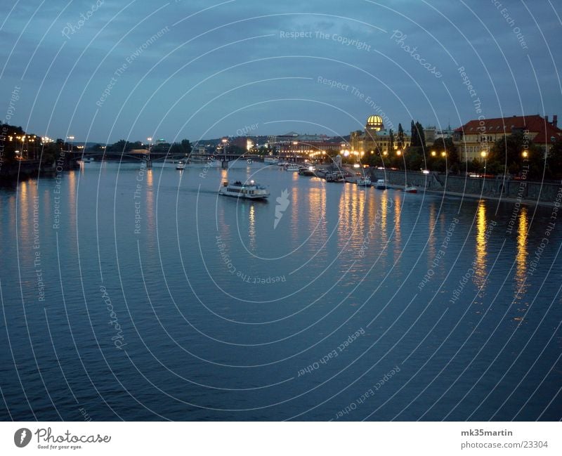 Evening Prague Night Light Reflection Watercraft Europe