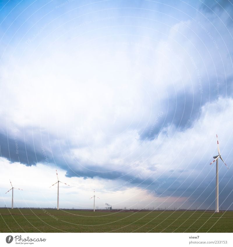 stormy Energy industry Renewable energy Wind energy plant Environment Nature Landscape Elements Air Sky Clouds Storm clouds Climate Bad weather Gale Cold Modern