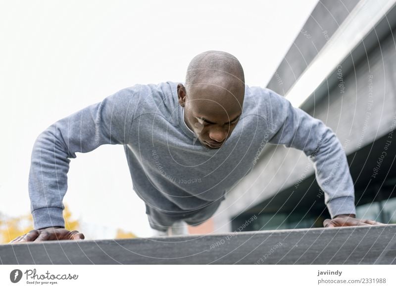 Fitness black man exercising push ups. Lifestyle Body Sports Human being Man Adults Youth (Young adults) 1 Muscular Strong Black Power Effort african athlete