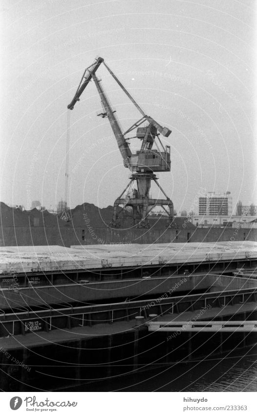 No title Machinery Construction machinery Industry Deserted Industrial plant Harbour Build Black & white photo Exterior shot Structures and shapes Day Light