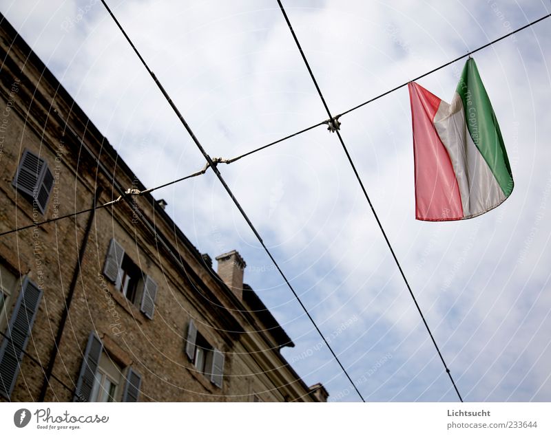 150 Years Italy Ensign Flag Parma Italian Old town Architecture Facade Sign Bright Cliche Blue Loyalty Homesickness Pride Conceited Emotions Identity Moody Past