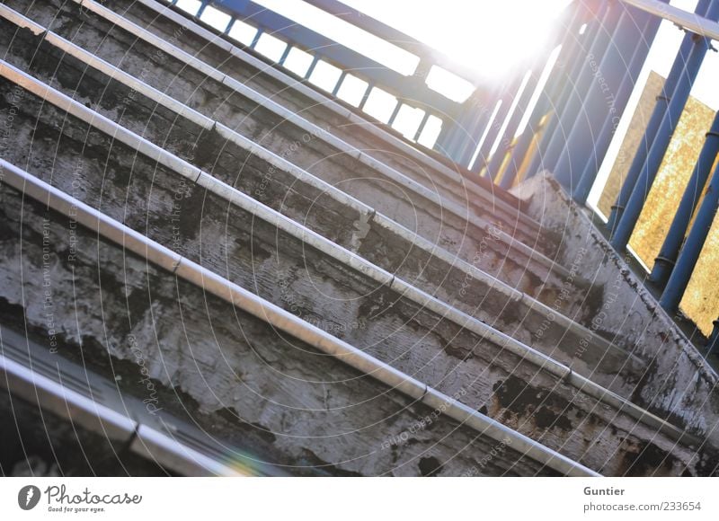 risk of tripping Stairs Handrail Blue Yellow Gray White Dazzle Colour photo Exterior shot Detail Deserted Day Light Reflection Light (Natural Phenomenon)