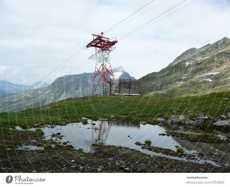 ascent and descent Environment Nature Landscape Water Sky Clouds Horizon Summer Beautiful weather Grass Alps Peak Breathe Fragrance Relaxation To enjoy Esthetic