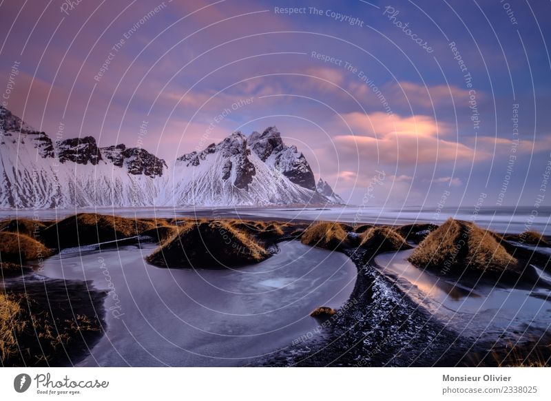 Vestrahorn, island Landscape Mountain Peak Snowcapped peak Coast Blue Vestra horn Iceland Europe Travel photography Vacation & Travel Adventure Nature