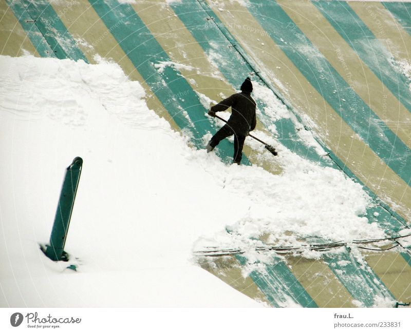 Snow Dome Human being Masculine 1 Winter Cap Work and employment Determination Responsibility Force Performance Tarpaulin Broom Showman Cleaning Bravery