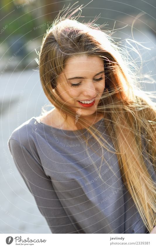 Happy blonde girl in urban background Lifestyle Beautiful Hair and hairstyles Face Summer Human being Feminine Young woman Youth (Young adults) Woman Adults 1