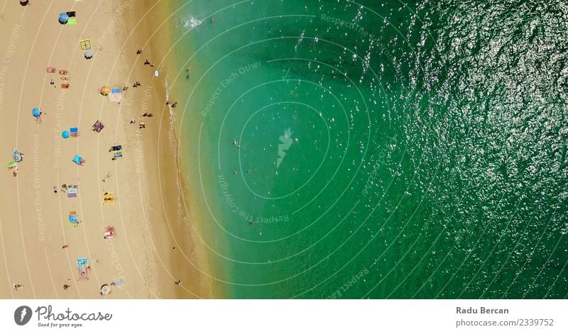 Aerial View Of People Crowd Relaxing On Beach In Portugal Lifestyle Swimming & Bathing Vacation & Travel Summer Summer vacation Sun Sunbathing Ocean Island