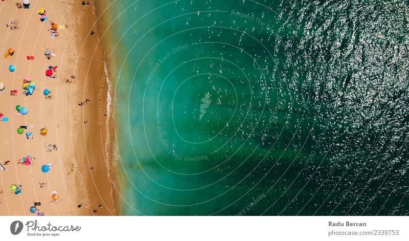 Aerial View Of People Crowd Relaxing On Beach In Portugal Lifestyle Exotic Swimming & Bathing Human being Crowd of people Environment Nature Landscape Summer