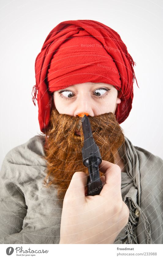 Bad times Feasts & Celebrations Carnival Human being Masculine Woman Adults Man Facial hair 1 Headscarf Beard Threat Funny Assassin Terrorist Handgun