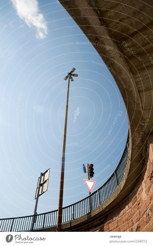 roundabout Vacation & Travel Sky Beautiful weather Transport Bridge Traffic light Signs and labeling Road sign Round Colour photo Exterior shot Deserted