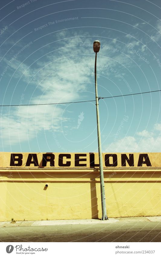 Always worth a visit Cable Lantern Sky Beautiful weather Barcelona Spain Outskirts Deserted Wall (barrier) Wall (building) Characters Blue Colour photo