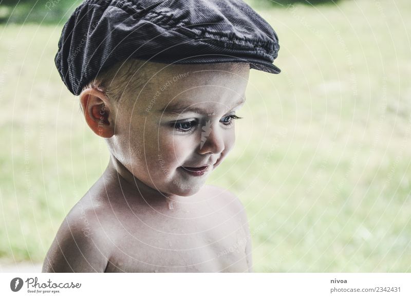 little boy with cap Beautiful Skin Parenting Human being Masculine Child Toddler Boy (child) Head Face 1 1 - 3 years Nature Garden Cap Summer Utilize Observe