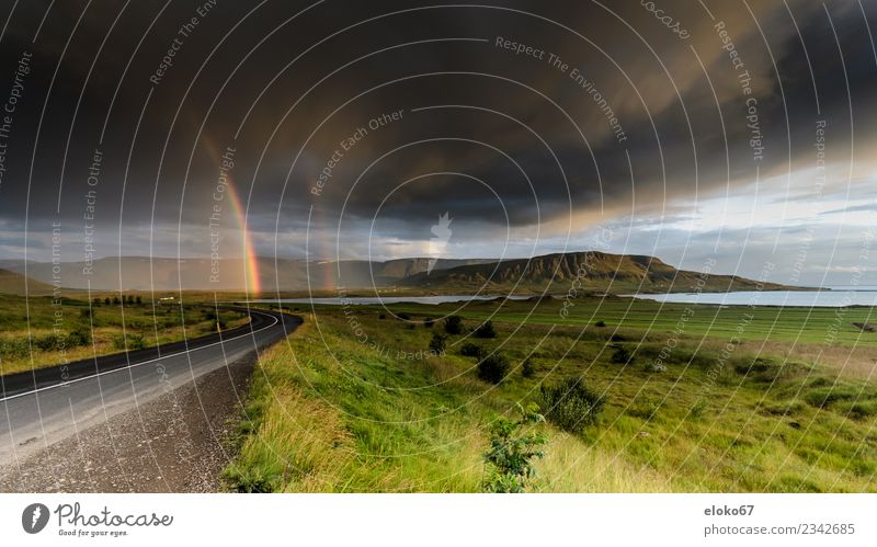 Rainbow in Iceland Environment Nature Landscape Climate Weather Beautiful weather Bad weather Storm Moody Joy Happy Happiness Joie de vivre (Vitality) Fear