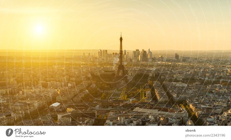 Paris Sunset Skyline Eiffel Tower Vacation & Travel City France French architecture Colour photo Evening Twilight Light Sunlight Sunbeam Sunrise Back-light