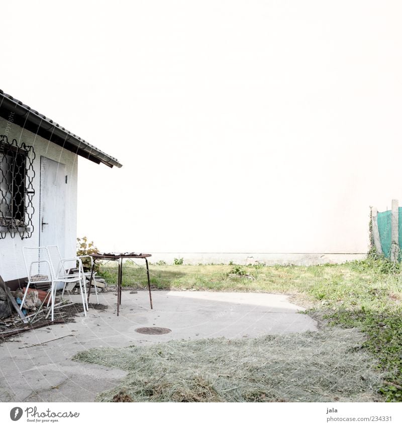 patio Chair Table Garden Meadow House (Residential Structure) Manmade structures Building Terrace Gloomy Colour photo Exterior shot Deserted Copy Space top