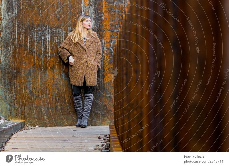 Trendy girl standing by the rusty wall Lifestyle Young woman Youth (Young adults) 1 Human being 18 - 30 years Adults Belgrade Town Downtown Old town Castle