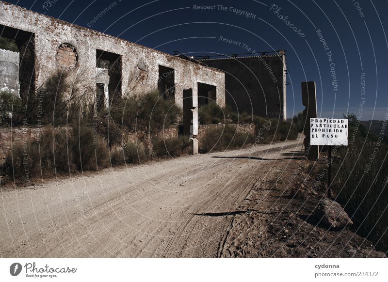 Up to here and no further Environment Nature Landscape Earth Cloudless sky Summer Climate Drought Bushes House (Residential Structure) Ruin Facade