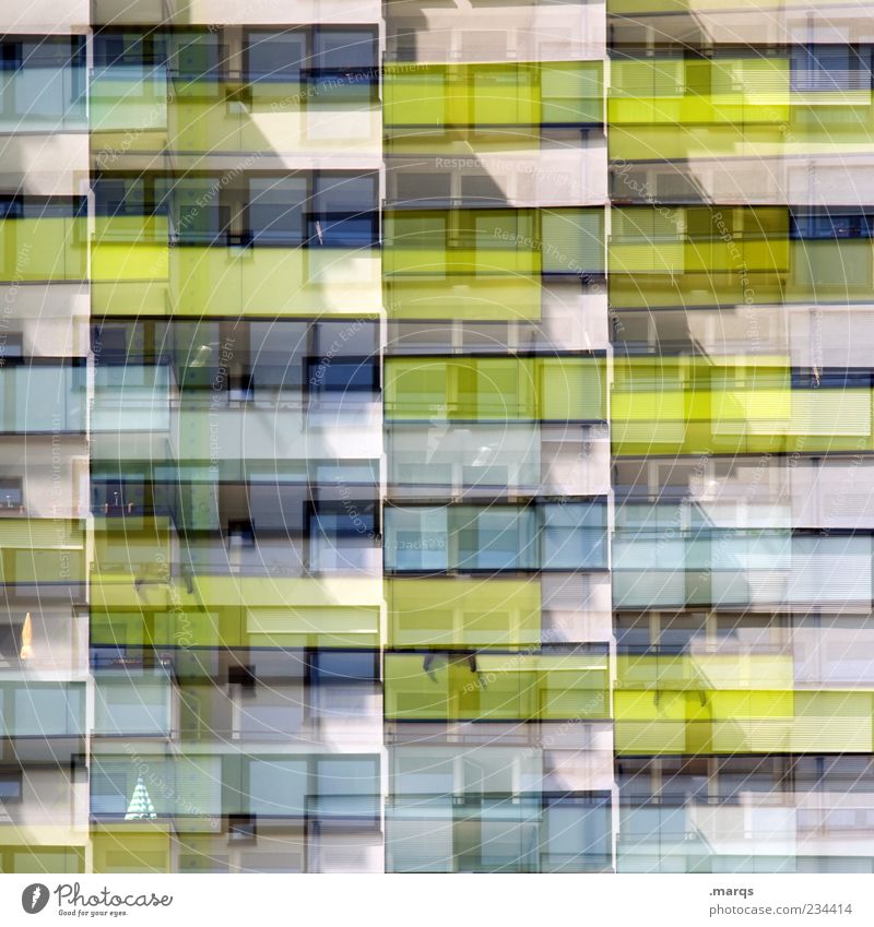 B-B balconies Lifestyle Style Design Apartment house Facade Balcony Window Line Stripe Exceptional Uniqueness Modern Crazy Chaos Double exposure Colour photo