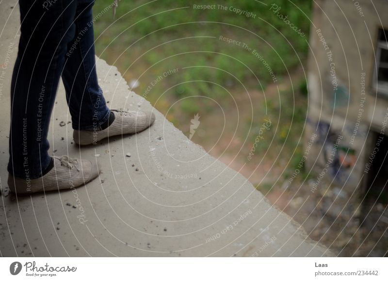 long way down House (Residential Structure) Legs Feet Industrial plant Factory Ruin Jeans Footwear Stone Concrete Observe Old Broken Fear Leipzig Edge