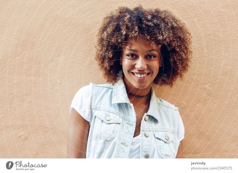 Young black woman afro hairstyle smiling outdoors Lifestyle Style Beautiful Hair and hairstyles Face Human being Feminine Young woman Youth (Young adults) Woman