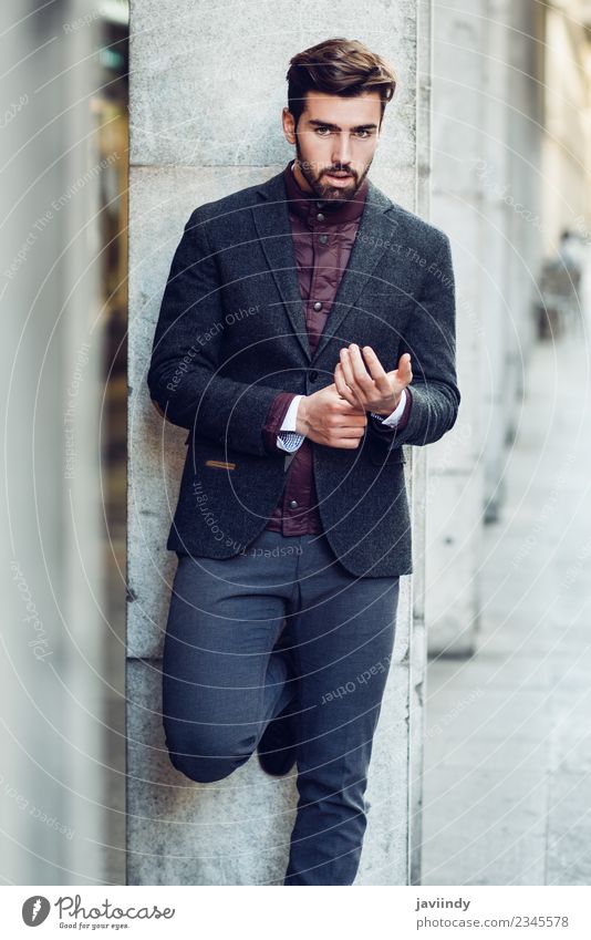 Young in urban background wearing british elegant suit. Lifestyle Elegant Style Beautiful Hair and hairstyles Human being Feminine Young man