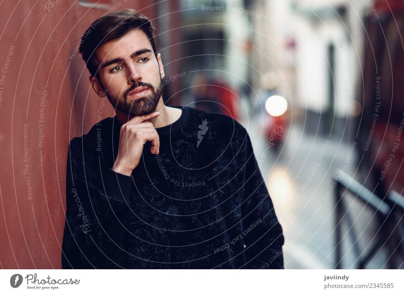 Young bearded man, model of fashion, in urban background Lifestyle Style Beautiful Hair and hairstyles Human being Masculine Young man Youth (Young adults) Man