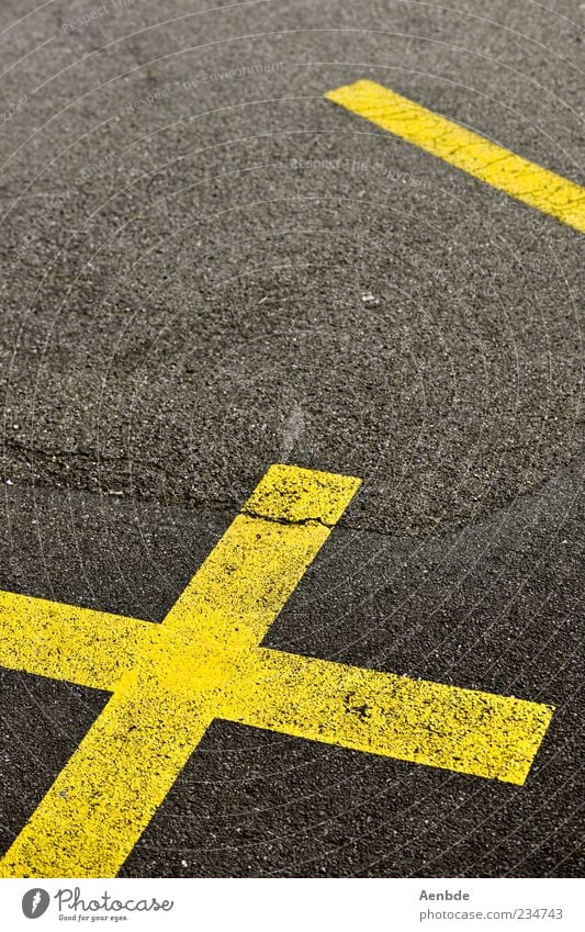 cross&line Street Yellow Gray Crucifix Line Lane markings Asphalt Crack & Rip & Tear Graphic Minimalistic Colour photo Exterior shot Deserted Day Tar