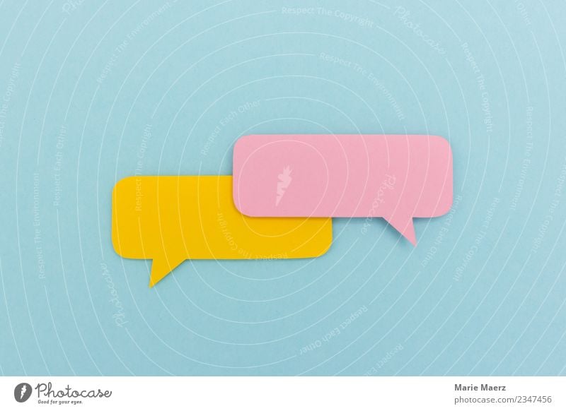 Empty dialog | Two paper speech bubbles without content Speech bubble Communicate To talk Esthetic Friendliness Fresh Hip & trendy Multicoloured Curiosity